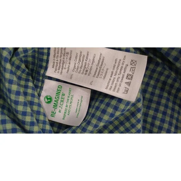 J.Crew Mens Slim Shirt Size L Green Blue Check Stretch Organic Cotton - Picture 5 of 9